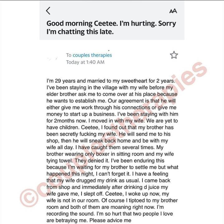 Man narrates experience after wife drugged him to sleep with his brother