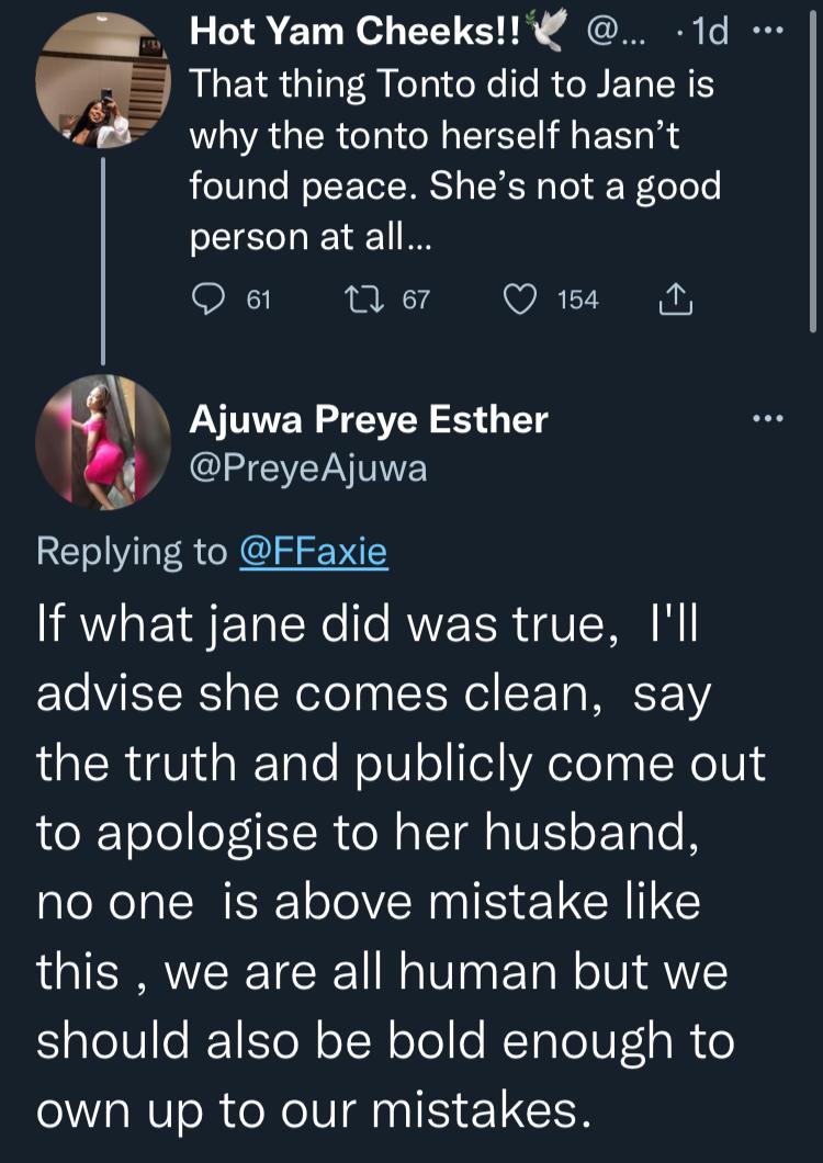 Twitter user slams Tonto Dikeh for exposing Janemena over Kpokpogri's saga