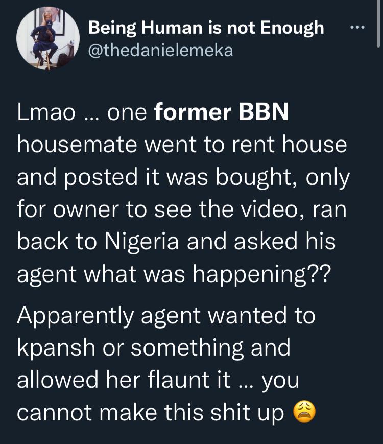 BBNaija housemate called out for showing off rented apartment as fully owned property