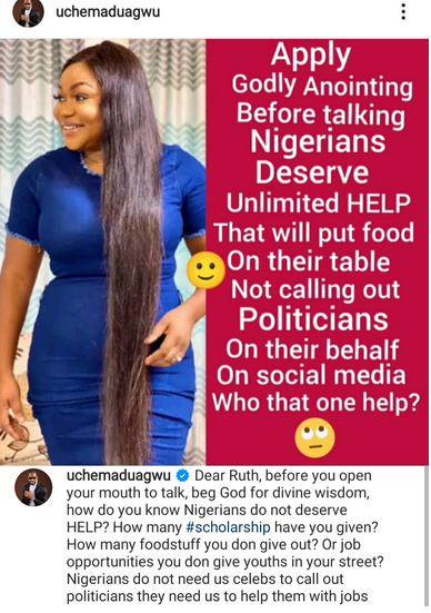 "How many jobs have you offered to youths?" - Uche Maduagwu drags Ruth Kadiri for saying 'Nigerians don't deserve help'