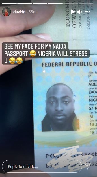 Davido American Nigerian Passport