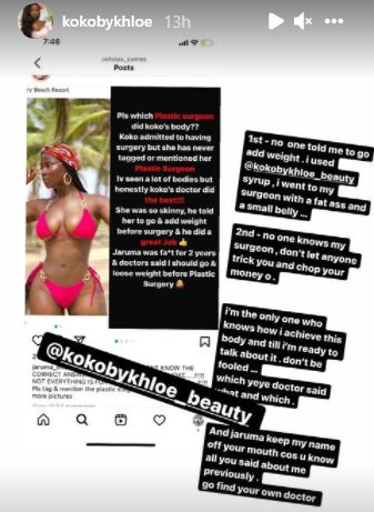 Drama between BBNaija's Khloe and Jaruma over name of doctor that did her butt surgery