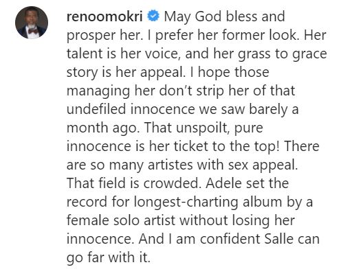 "Don't strip her of that undefiled innocence" - Reno Omokri reacts to new look of viral street singer