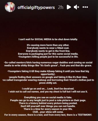 Reality star, Gifty Powers laments damage caused by social media, calls for total shutdown