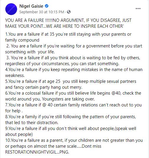 "You’re a failure if you still live with your parents at 35" — Pastor sparks controversy