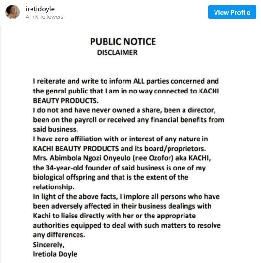 "Involve the appropriate authorities" - Actress, Ireti Doyle opens up following fraudulent accusations against daughter 