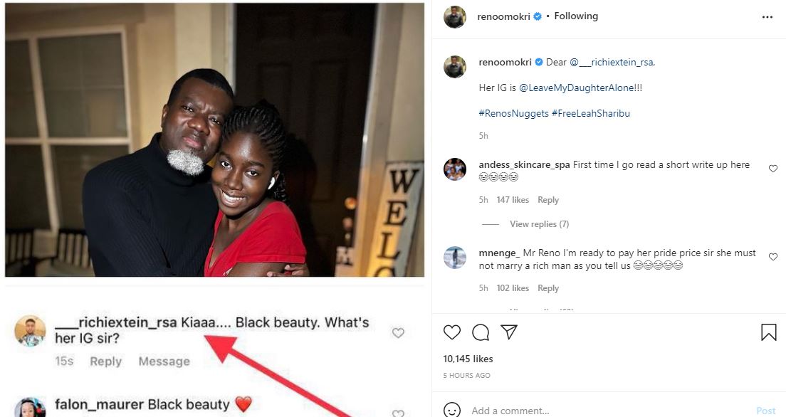 Reno Omokri Daughter Instagram