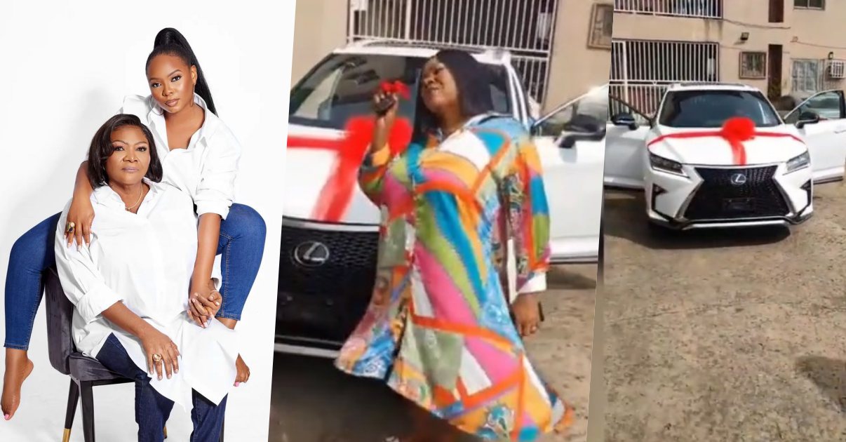 Emotional moment Yemi Alade gifts mother brand new Lexus SUV as birthday present (Video)