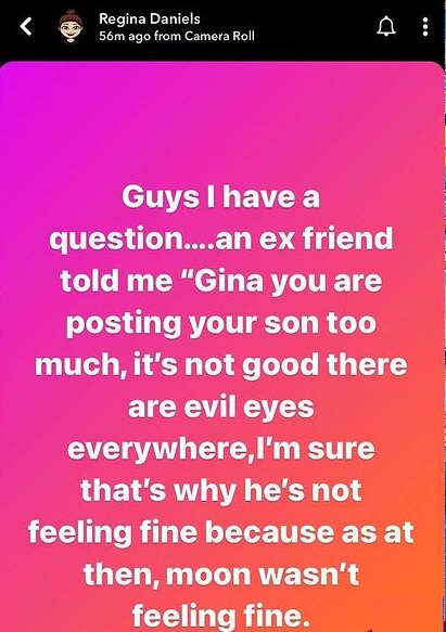 Am I posting my son too much? - Regina Daniels quizzes fans after ex-friend blamed it on son's health