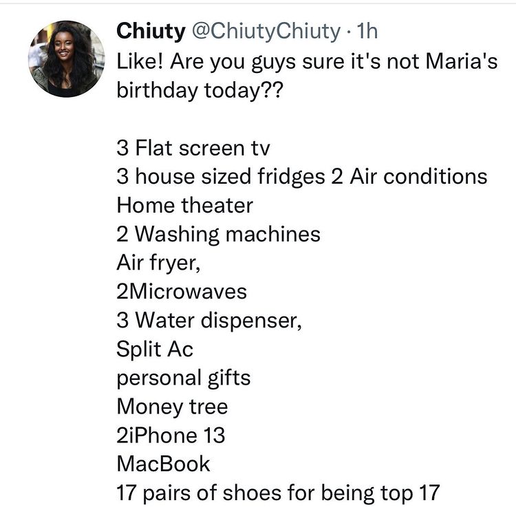 Fans gift Maria Chike 17 shoes, iPhone 13, MacBook, fridge, others worth millions of naira (Video)
