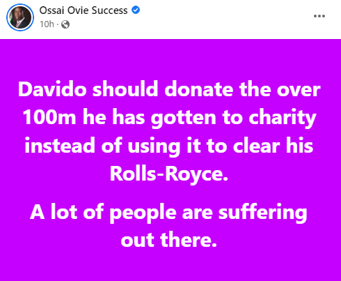 Ossai Ovie Davido Charity