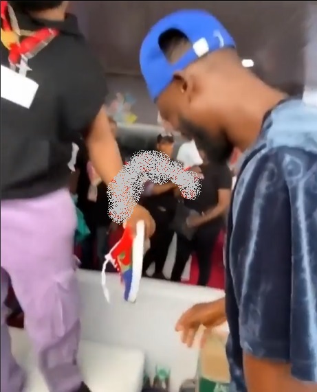 Moment Whitemoney pulled his shoes, gifts it to a fan (Video)