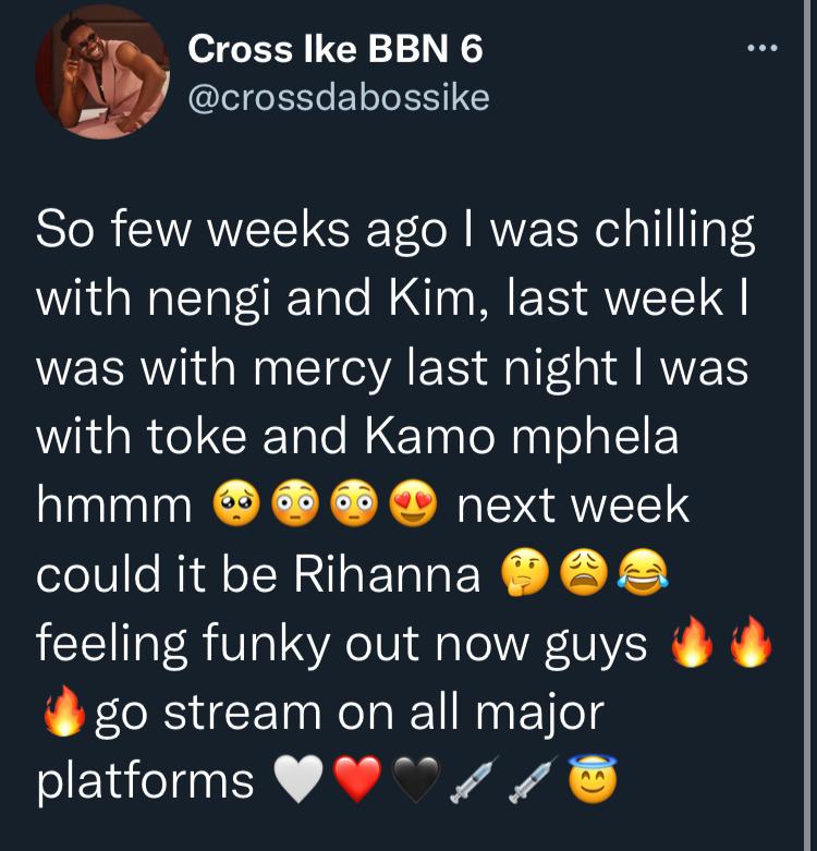 Cross Ike speaks on ambition to meet Rihanna days after releasing music track