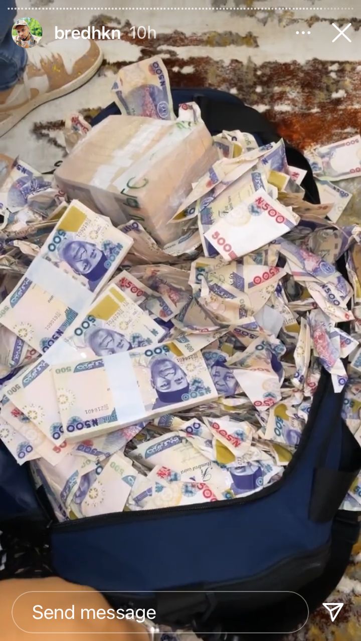 "When your son get grace, e get grace" - B-Red says as he shows off cash received at son's birthday party (Video)