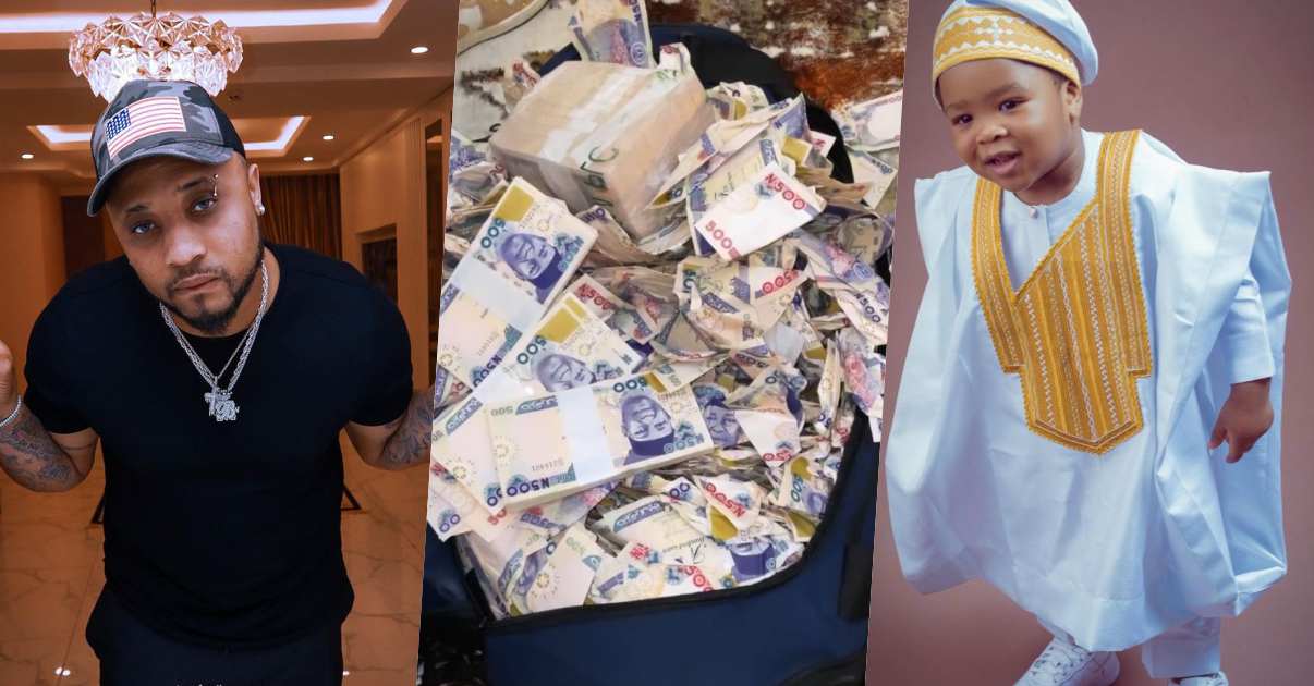 "When your son get grace, e get grace" - B-Red says as he shows off cash received at son's birthday party (Video)