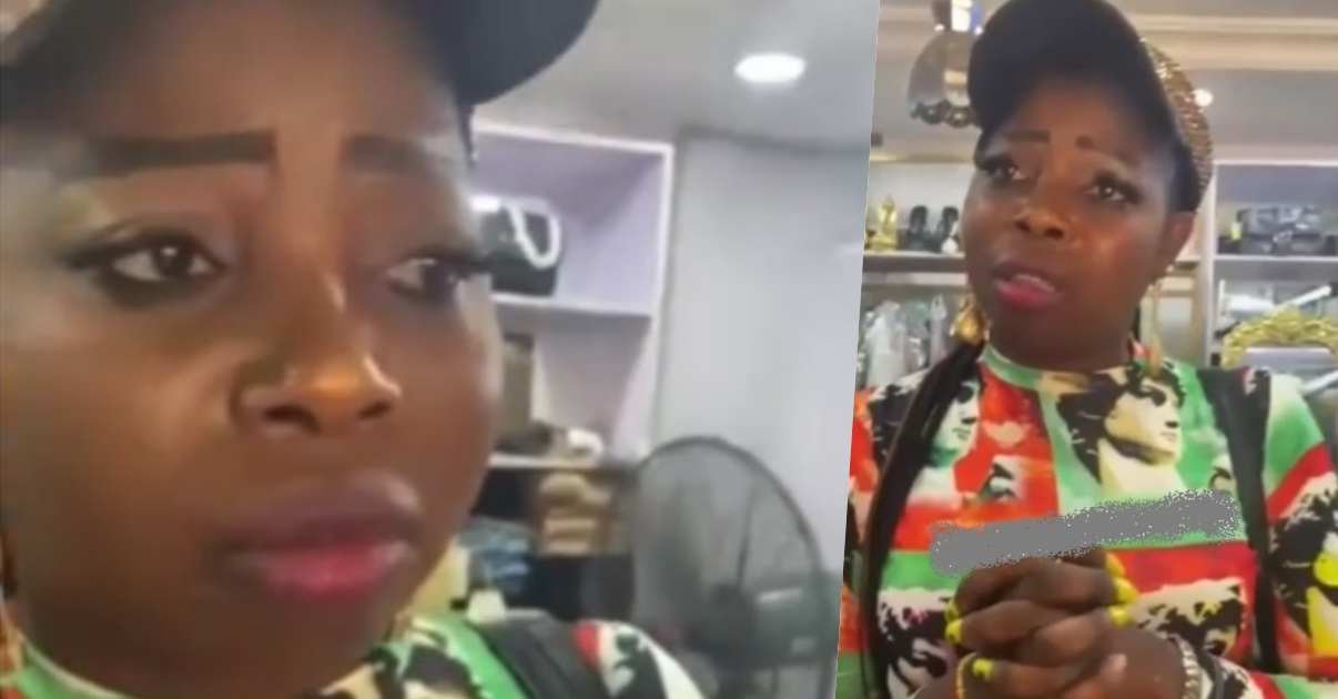 “Please don't disgrace me” - Woman pleads after being caught stealing clothing material (Video)