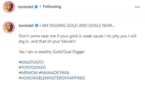 "I am a wealthy gold digger, I pity no one" - Tonto Dikeh