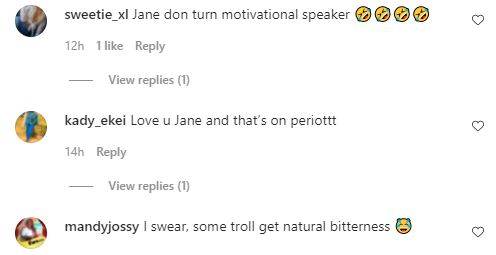 "Jane don turn motivational speaker" - Janemena mocked over advice to trolls on fighting poverty