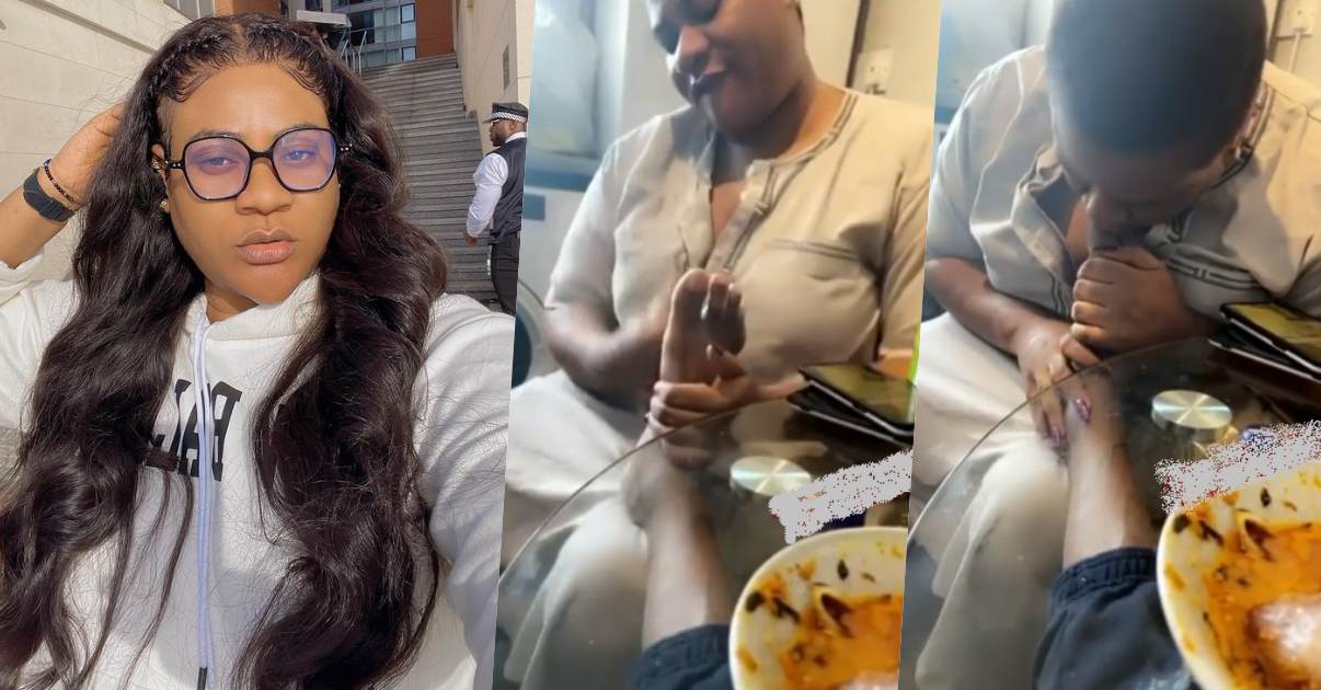 "Na woman wey suck our toes we go marry oh" - Nkechi Blessing hailed for pampering lover (Video)
