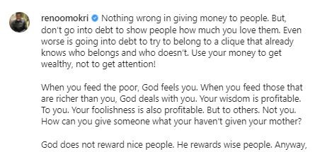 "When you feed those richer than you, God deals with you" - Reno Omokri