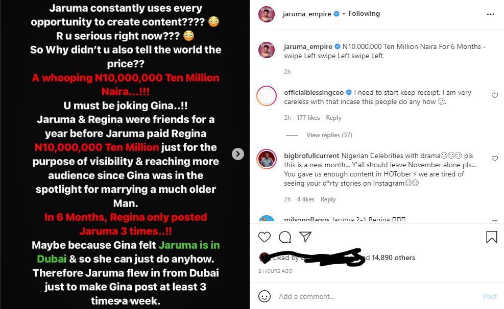 Jaruma Regina Daniels reacts