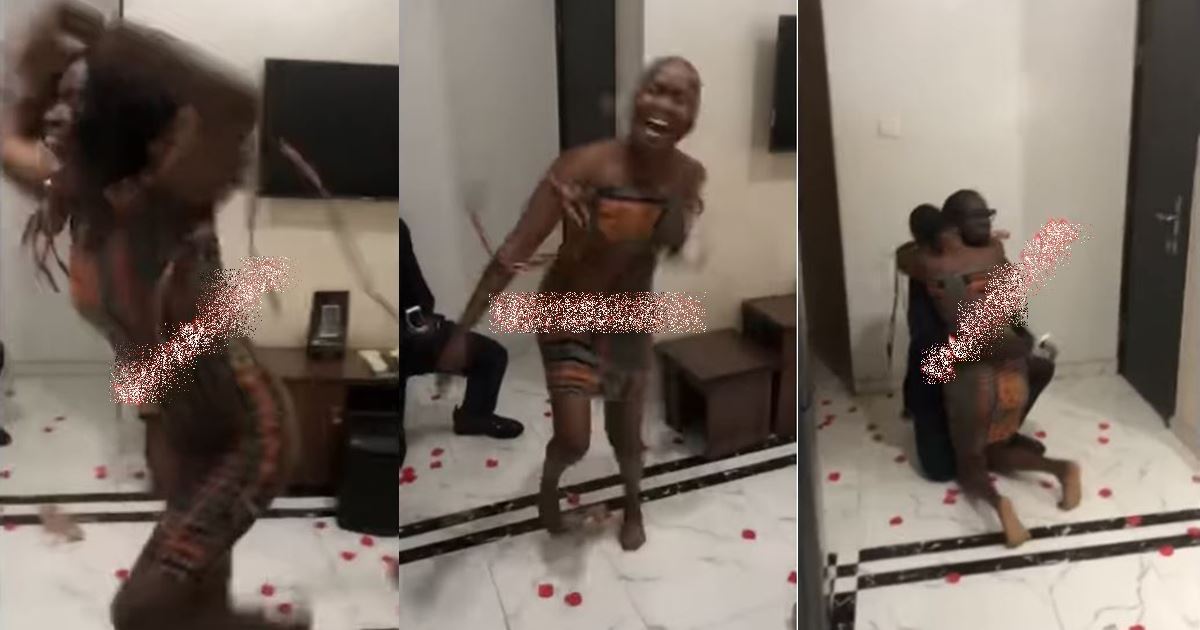Lady goes 'crazy', takes off wig and throws handbag as boyfriend proposes to her (Video)