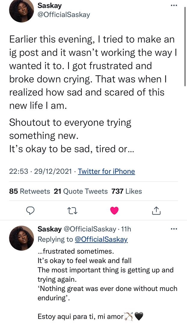 "I am scared of this my new life" - Saskay leaves fans worried with cryptic note