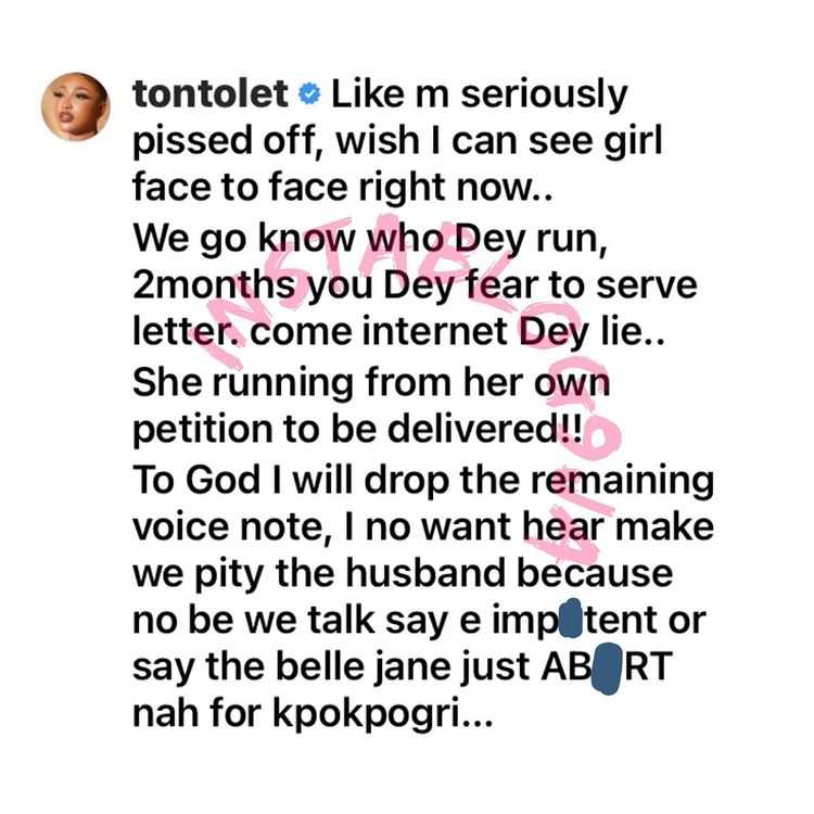 Tonto Dikeh continues to drag Janemena, hints at aborted pregnancy for Kpokpogri