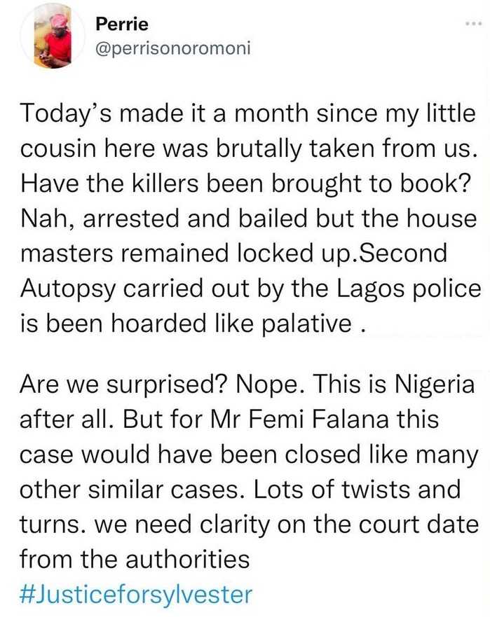 Sylvester Oromoni's cousin remembers late aspiring pilot after one month, laments levity of case 