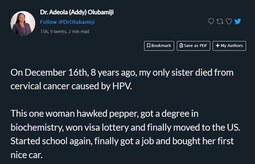 Tech expert narrates how sister who once hawked pepper in Nigeria died of cancer six months into a new job in US