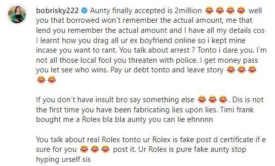 "Tonto I dare you, I’m not those local fools you threaten with police" - Bobrisky digs up dirt on former bestie