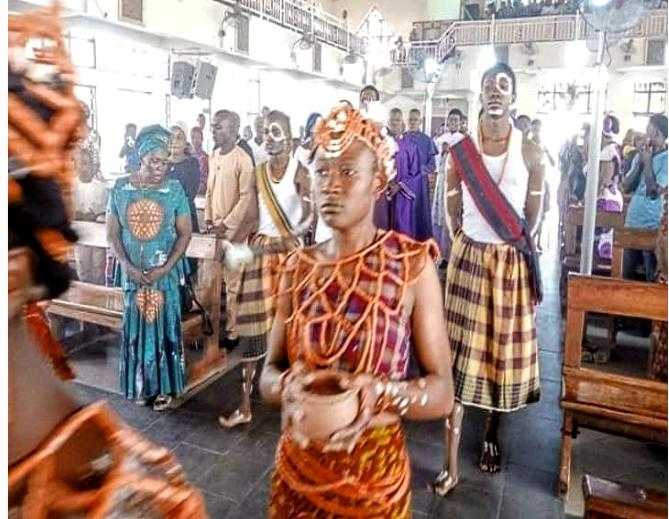 "This Is A Shrine!"- Reactions Trail As St. Luke Catholic Church Celebrates Holy Mass Using Traditional Items