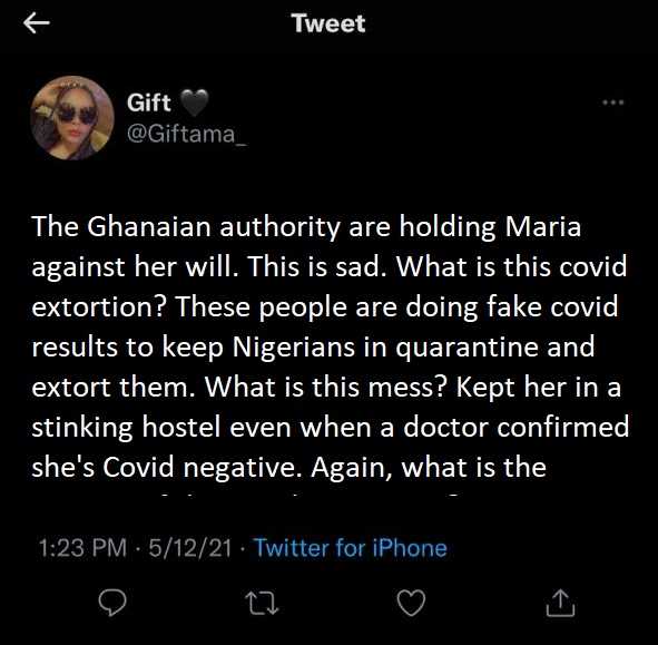 Maria Chike allegedly held in custody against her will by Ghanaian authorities