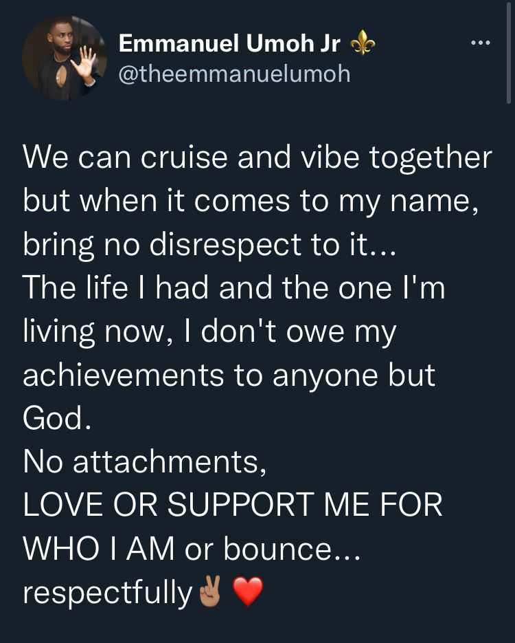 "I owe my achievements to no one" - Emmanuel lashes out over claims of being lucky to have Liquorose