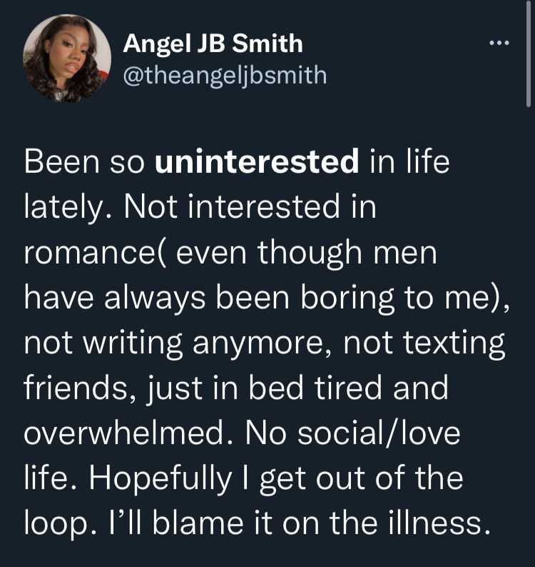"I've been so uninterested in life lately" - Angel Smith pens cryptic note