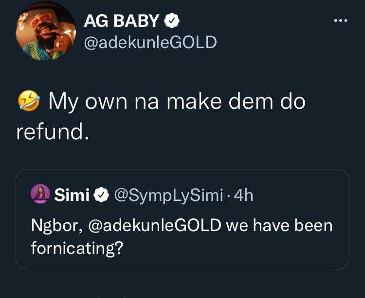Simi quizzes Adekunle Gold on how they've been fornication following Ikoyi registry's marriage invalidation