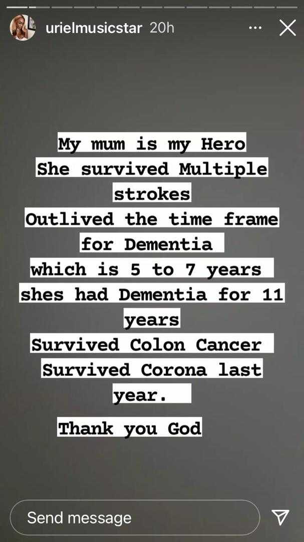 Uriel Oputa applauds self for giving up pregnancy to look after her mother 