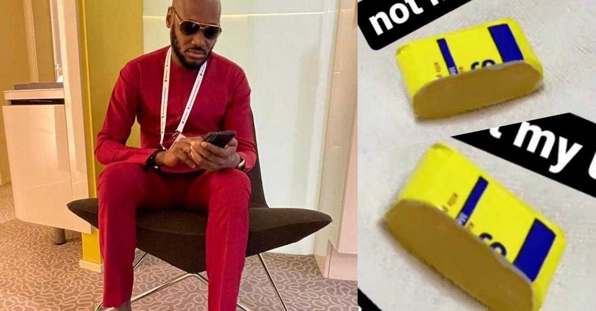 2face Idibia reacts after finding soap cut into two for lodgers to share in hotel