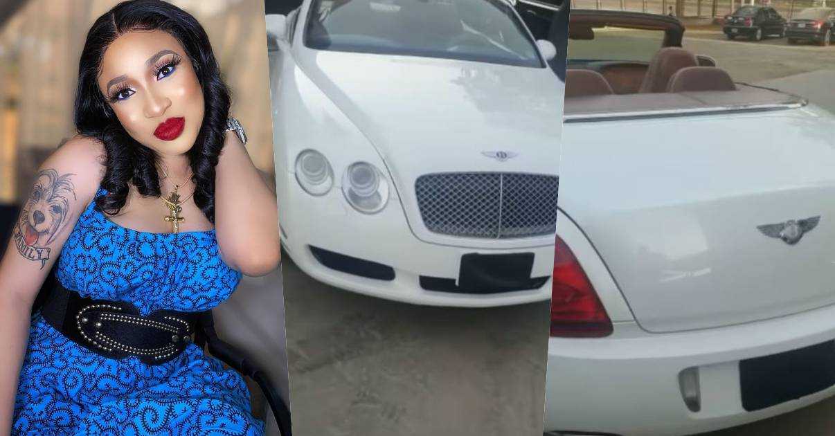 Tonto Dikeh allegedly splashes millions of naira to acquire convertible Bentley car (Video)