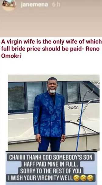 Janemena Reno Omokri Virgin