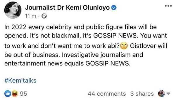 Kemi Olunloyo Files Celebrity