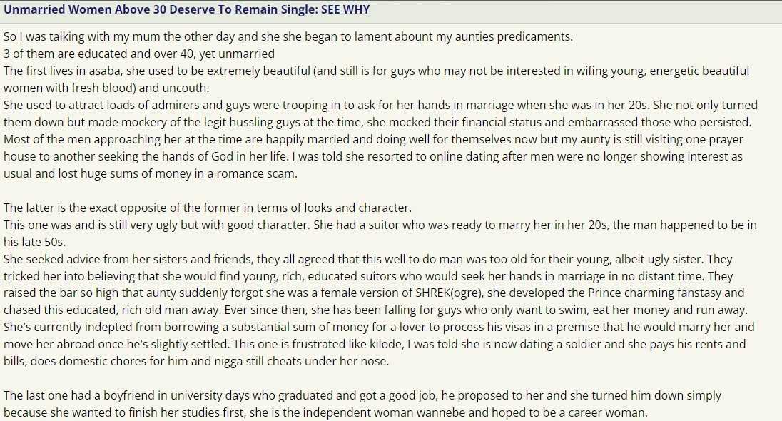 "Unmarried women above 30 deserve to remain single" - Man says as he narrates relationship of his aunts