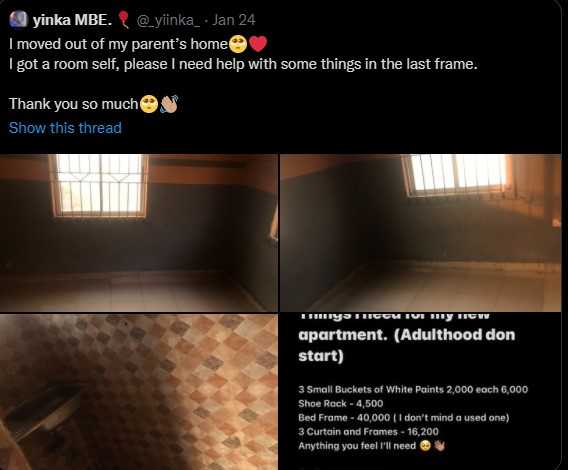 Man receives heart melting support from Twitter users after moving out from parents house to stay on his own