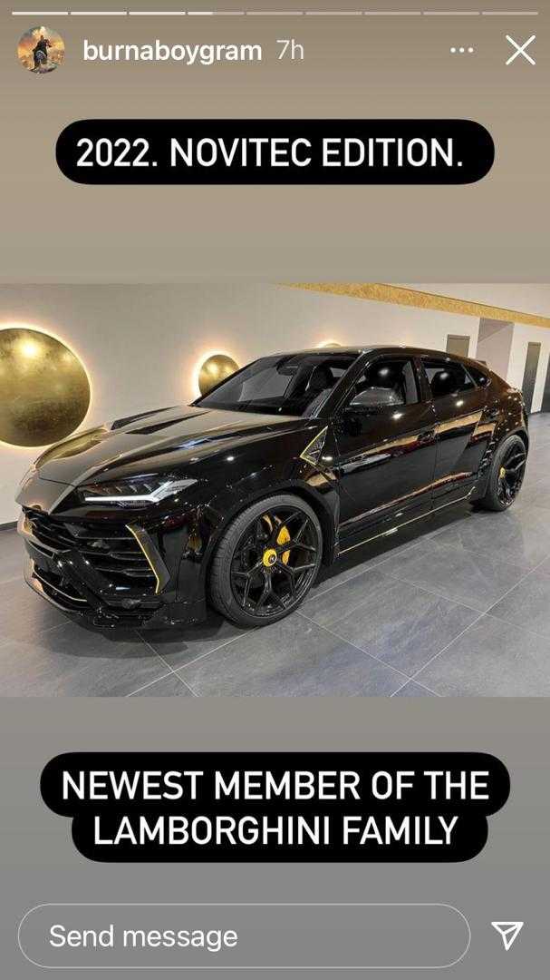 Burna Boy acquires 2022 Lamborghini Novitec edition 