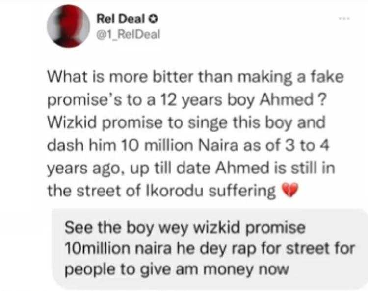 Wizkid called out for alleged audio signing to 12-year-old boy whom he promised N10M (Video)