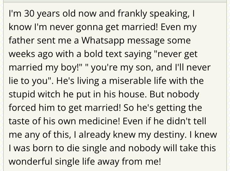 "I'm never going to get married" - Man emphasizes reason to stay single for life