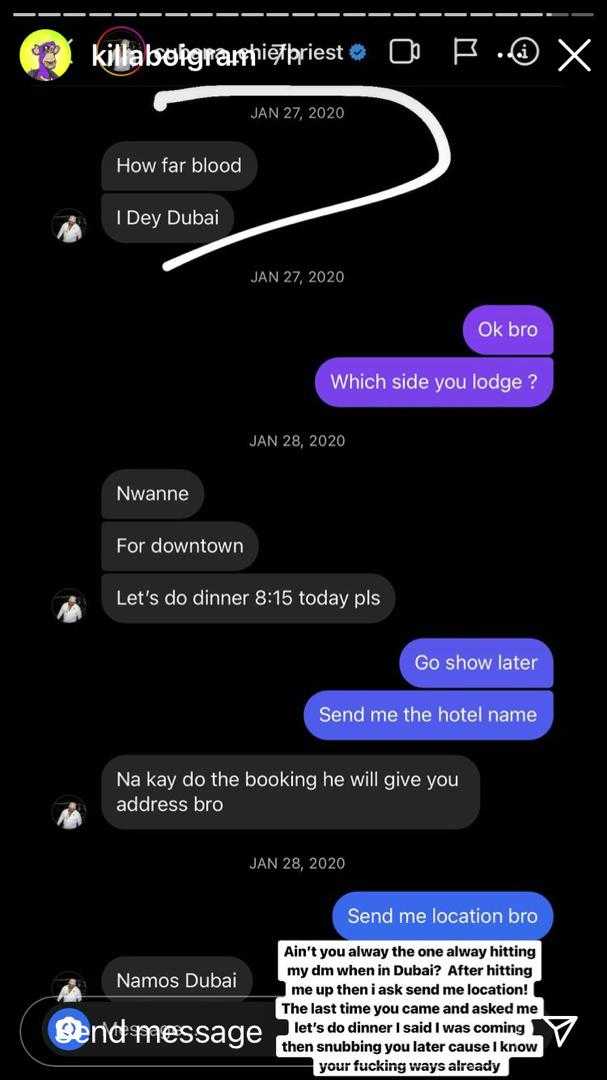 Man leaks chat, calls out Cubana Chief Priest over unpaind debt since 2019 (Screenshots)