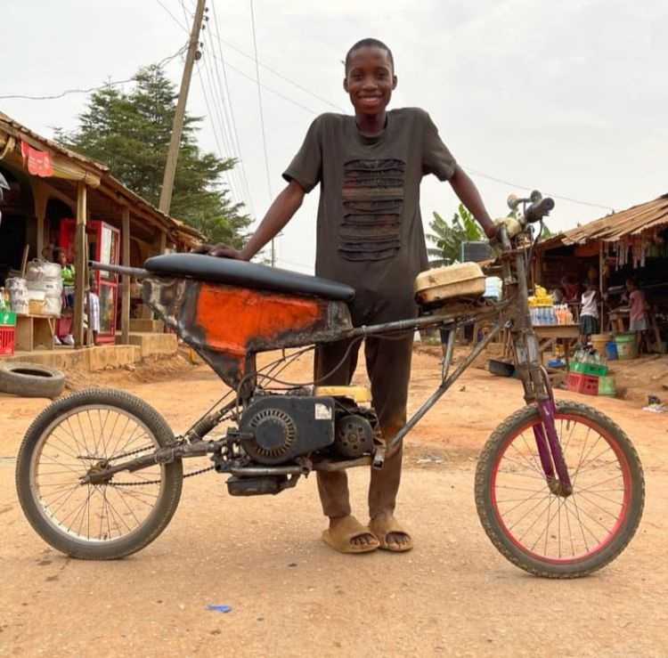 Talented boy converts bicycle to a motorbike, reveals amount it cost to complete (Video)