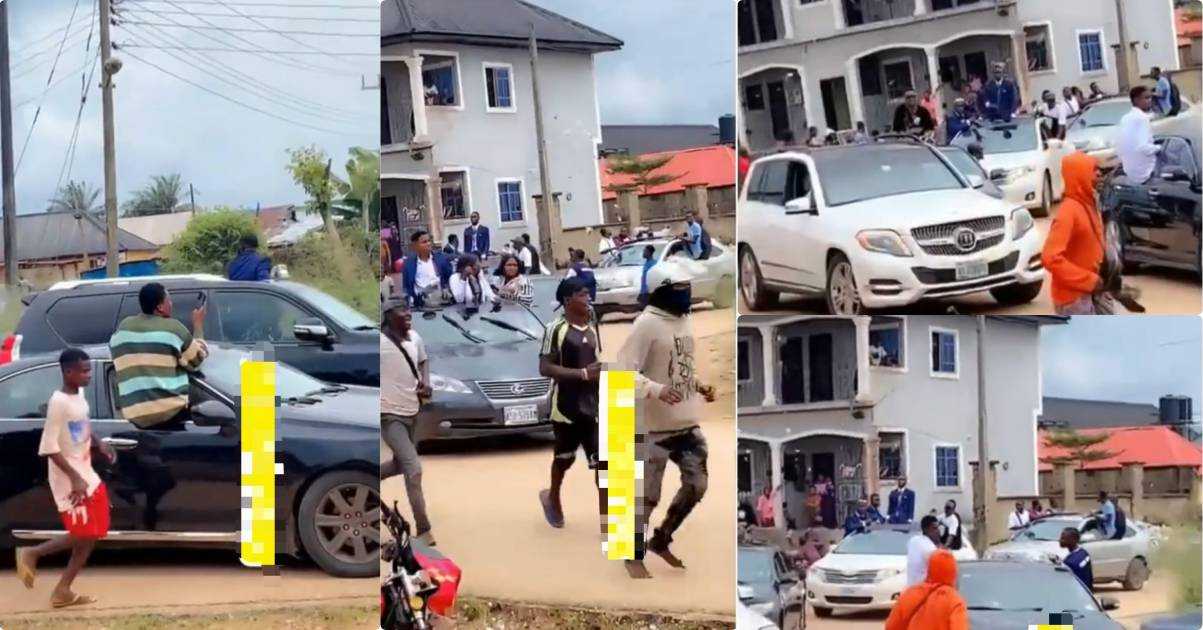 Na ur fellow woman parts dem dey ride - Reactions as Delta Polytechnic students celebrate gradutation with fleet of cars (Video)