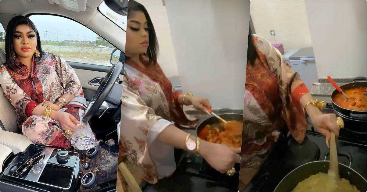 "Can’t wait to be in my husband house" - Bobrisky says as he shows off cooking skills (Video)